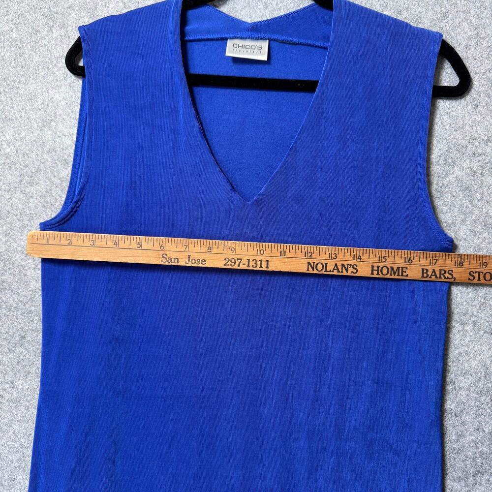 Chico's Travelers Blue Sleeveless V Neck Tank Top Size 1 Medium - Picture 5 of 6